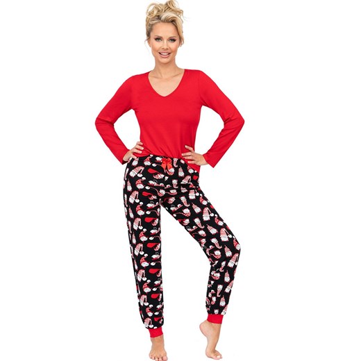 Świąteczna piżama damska z długim rękawem czerwono-czarna Santi, Kolor czerwono-czarny, Rozmiar S, Donna ze sklepu Intymna w kategorii Piżamy damskie - zdjęcie 175522078