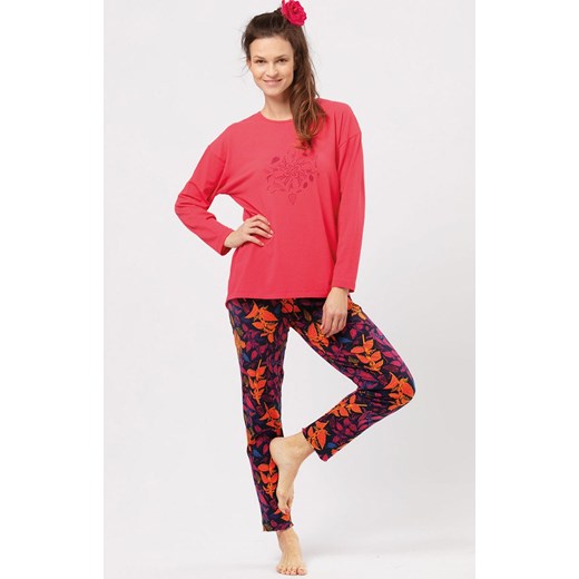 Piżama damska z długim rękawem LNS 928, Kolor malinowy-wzór, Rozmiar XS, Key ze sklepu Intymna w kategorii Piżamy damskie - zdjęcie 175522118