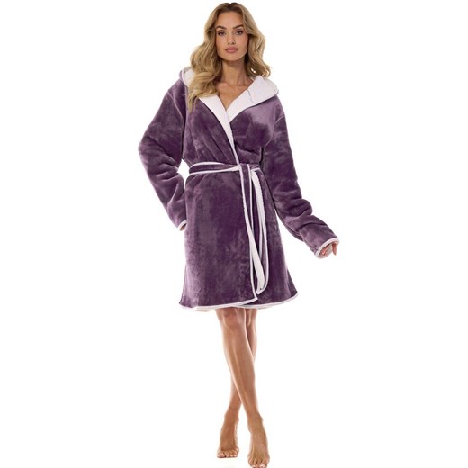 Szlafrok damski z kapturem ametyst 2417 Sara, Kolor ametyst, Rozmiar S, L&amp;L ze sklepu Intymna w kategorii Szlafroki damskie - zdjęcie 175522137