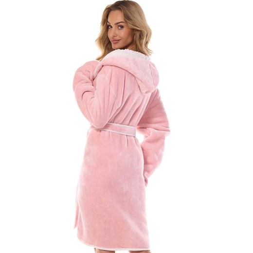 Szlafrok damski z kapturem pudrowy róż 2417, Kolor róż pudrowy, Rozmiar L, L&amp;L ze sklepu Intymna w kategorii Szlafroki damskie - zdjęcie 175522139
