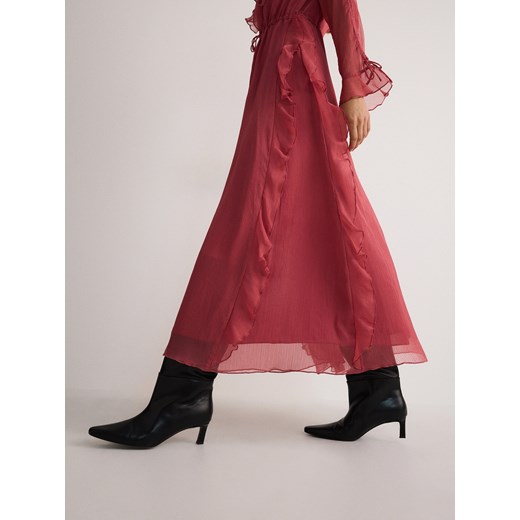 Reserved - Sukienka maxi z falbanami - brudny róż Reserved XS Reserved