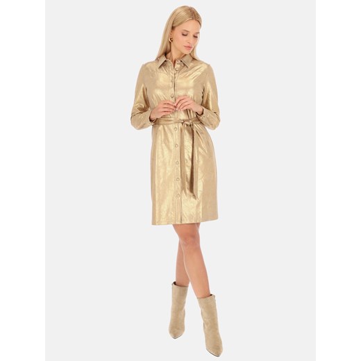 Koszulowa złota sukienka marki Smashed Lemon 24733 ze sklepu Eye For Fashion w kategorii Sukienki - zdjęcie 175529506