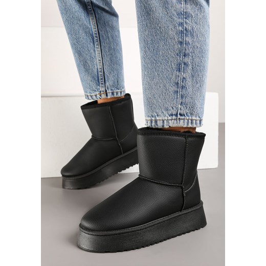 Czarne Wsuwane Śniegowce na Platformie Miarea ze sklepu born2be.pl w kategorii Śniegowce damskie - zdjęcie 175529868