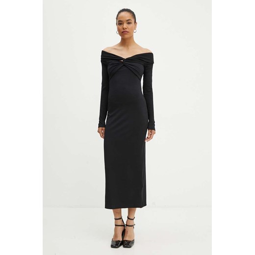 Rotate sukienka Off Shoulder Dress kolor czarny midi prosta 113026100 ze sklepu PRM w kategorii Sukienki - zdjęcie 175537766