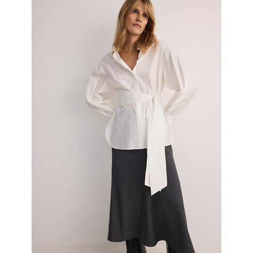 Reserved - Bawełniana koszula z wiązaniem - biały Reserved S Reserved