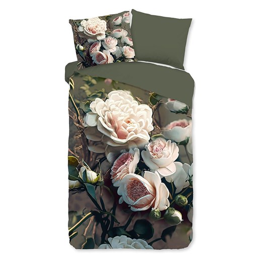 Pure Komplet pościeli &quot;White Roses&quot; w kolorze oliwkowo-jasnoróżowym z mikrofibry ze sklepu Limango Polska w kategorii Pościele - zdjęcie 175541206