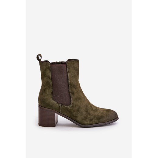 Damskie Ocieplane Botki Obcas Słupek Ciemnozielone Radeya Ph2 38 ZAZOO