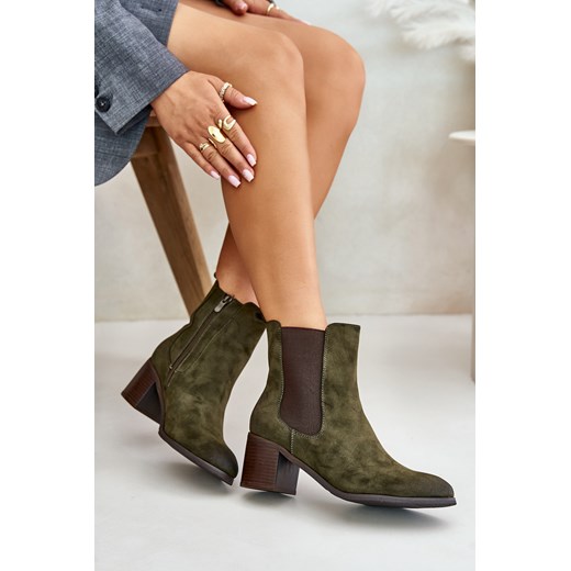Damskie Ocieplane Botki Obcas Słupek Ciemnozielone Radeya Ph2 38 ZAZOO