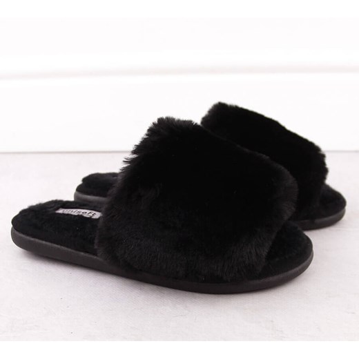 Kapcie domowe damskie z futerkiem czarne Unisoft 6644 38 ButyModne.pl