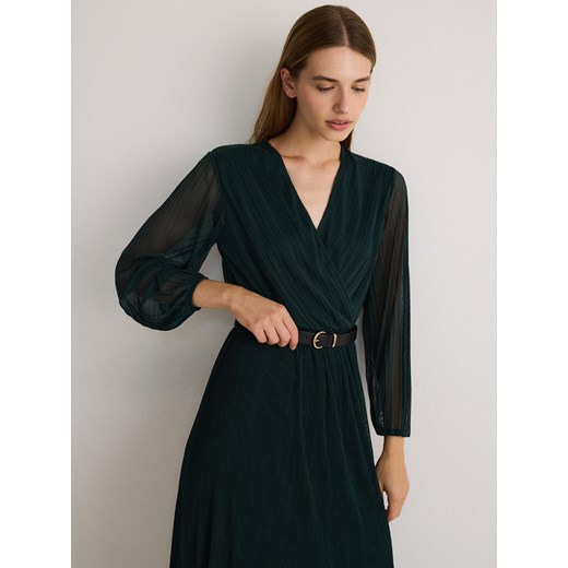 Reserved - Plisowana sukienka z paskiem - morski Reserved XS Reserved