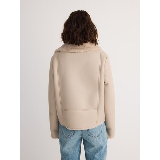 Reserved - Kurtka z kożuchem - beżowy Reserved XS Reserved