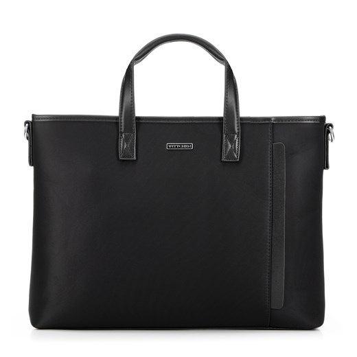 Męska torba na laptopa 13” z ozdobną wstawką czarna ze sklepu WITTCHEN w kategorii Torby na laptopa - zdjęcie 175550335
