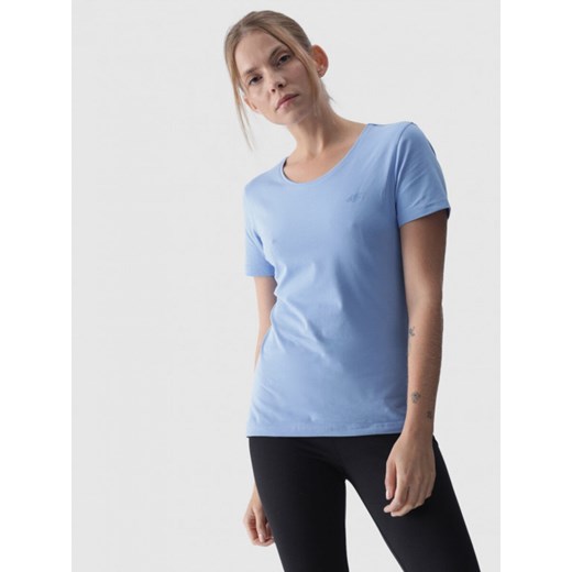 Damski t-shirt basic 4F 4FWMM00TTSHF1845 - niebieski ze sklepu Sportstylestory.com w kategorii Bluzki damskie - zdjęcie 175551499