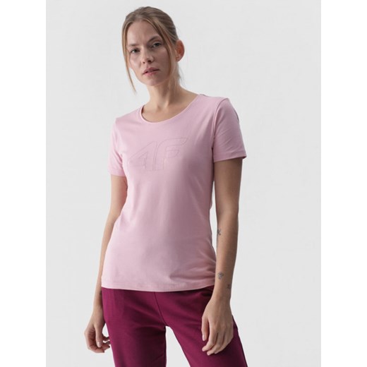 Damski t-shirt z nadrukiem 4F 4FWMM00TTSHF1846 - różowy ze sklepu Sportstylestory.com w kategorii Bluzki damskie - zdjęcie 175556739