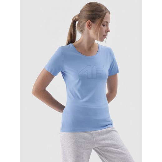 Damski t-shirt z nadrukiem 4F 4FWMM00TTSHF1846 - niebieski ze sklepu Sportstylestory.com w kategorii Bluzki damskie - zdjęcie 175556745