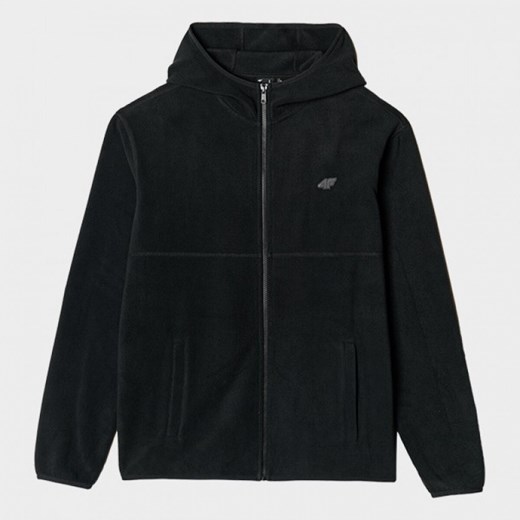 Męski polar rozpinany z kapturem 4F 4FWMM00TFLEM317 - czarny ze sklepu Sportstylestory.com w kategorii Bluzy męskie - zdjęcie 175556898