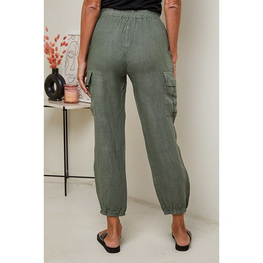 Spodnie damskie Le Monde Du Lin zielone 