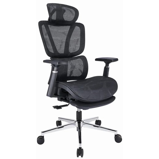 Czarny ergonomiczny fotel obrotowy z zagłówkiem i podnóżkiem -  Floris 4X ze sklepu Edinos.pl w kategorii Krzesła biurowe - zdjęcie 175561177