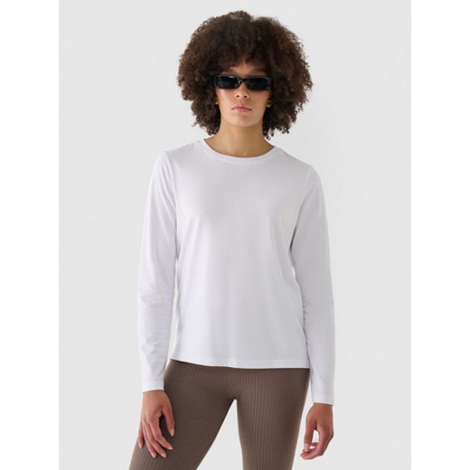 Damski longsleeve basic 4F 4FWMM00TLONF431 - biały ze sklepu Sportstylestory.com w kategorii Bluzki damskie - zdjęcie 175570649