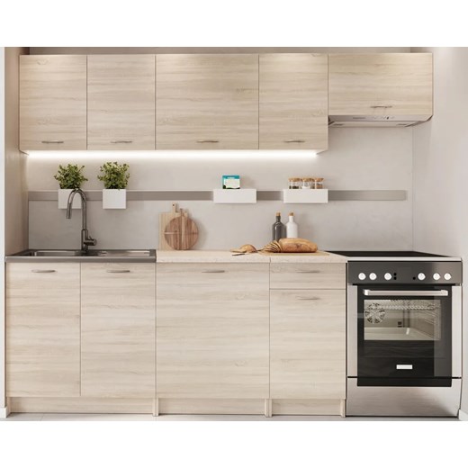 Meble kuchenne 240 cm 7 sztuk dąb sonoma - Sevito 4S ze sklepu Edinos.pl w kategorii Meble kuchenne - zdjęcie 175571718