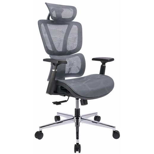 Szare ergonomiczne krzesło biurowe z zagłówkiem -  Floris 3X ze sklepu Edinos.pl w kategorii Krzesła biurowe - zdjęcie 175573979