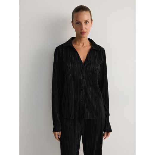 Reserved - Koszula z plisowanej dzianiny - czarny ze sklepu Reserved w kategorii Koszule damskie - zdjęcie 175575316
