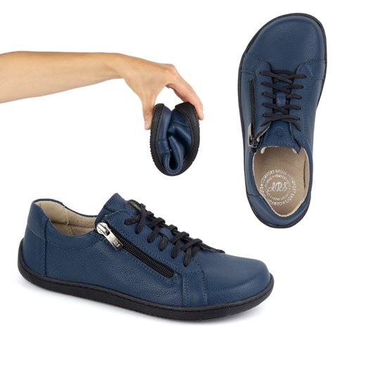 Damskie minimalistyczne buty skórzane barefoot model 1243 granatowe ze sklepu butyolivier w kategorii Półbuty damskie - zdjęcie 175577757