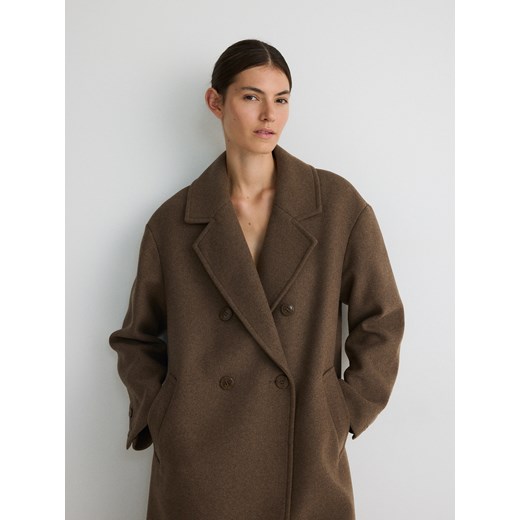 Reserved - Płaszcz oversize z dodatkiem wełny - brązowy Reserved M Reserved