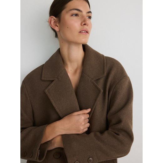 Reserved - Płaszcz oversize z dodatkiem wełny - brązowy Reserved M Reserved