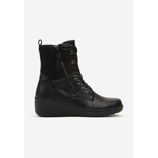 Botki Born2be czarne na koturnie 