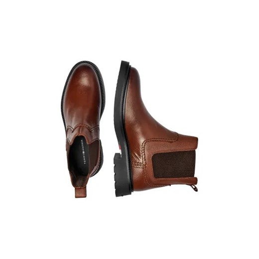 Buty zimowe męskie brązowe Tommy Hilfiger z tworzywa sztucznego bez zapięcia