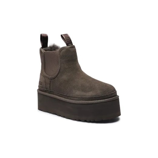 Śniegowce damskie UGG casualowe na zimę skórzane na platformie