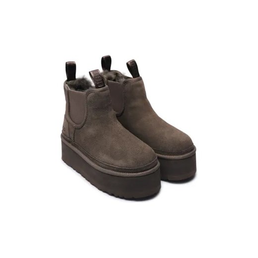 Śniegowce damskie UGG casualowe skórzane bez zapięcia na platformie na zimę
