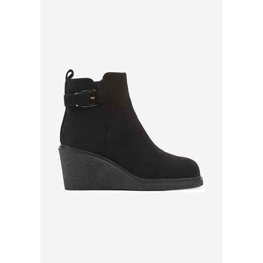 Czarne Botki na Koturnie z Ozdobnym Paskiem i Klamrą Reaniorra Renee 40 okazja renee.pl