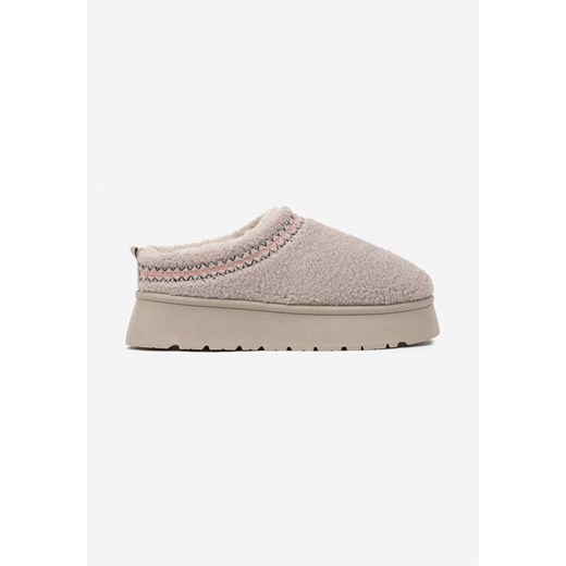 Ciemnobeżowe Śniegowce na Grubej Podeszwie z Niską Cholewką i Haftem Zinnirella 40 okazyjna cena born2be.pl