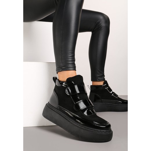 Czarne Botki Typu Sneakersy na Platformie Zapinane na Rzep Savandria ze sklepu born2be.pl w kategorii Botki - zdjęcie 175608015