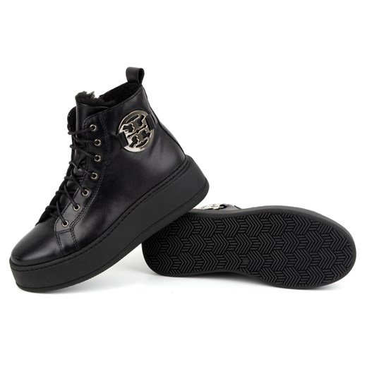 Botki czarne Buty Olivier na jesień wiązane skórzane casual 