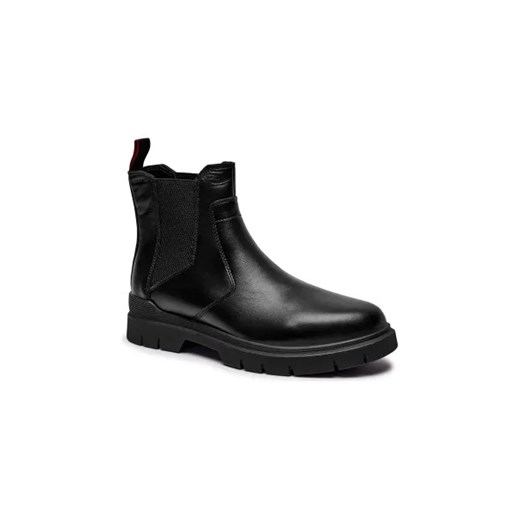 Czarne buty zimowe męskie Hugo Boss jesienne skórzane bez zapięcia
