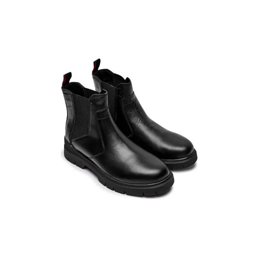 Buty zimowe męskie Hugo Boss czarne bez zapięcia skórzane