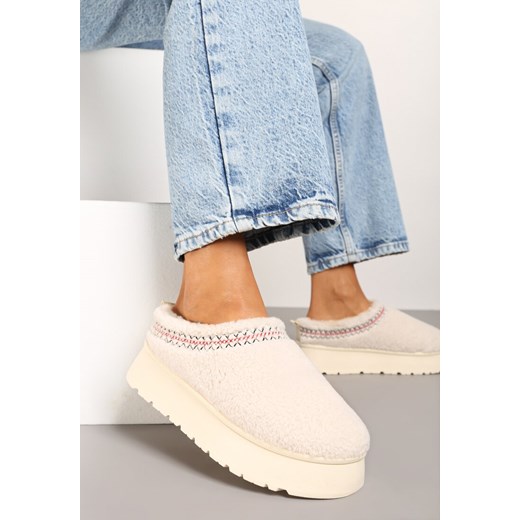 Beżowe Śniegowce na Platformie Ozdobione Haftem i Niską Cholewką Zinnicira ze sklepu renee.pl w kategorii Śniegowce damskie - zdjęcie 175623128