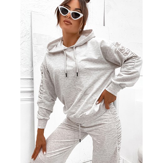 KOMPLET Z MARSZCZONYMI WSTAWKAMI SPODNIE+ BLUZA- SZARY Olika L olika.com.pl