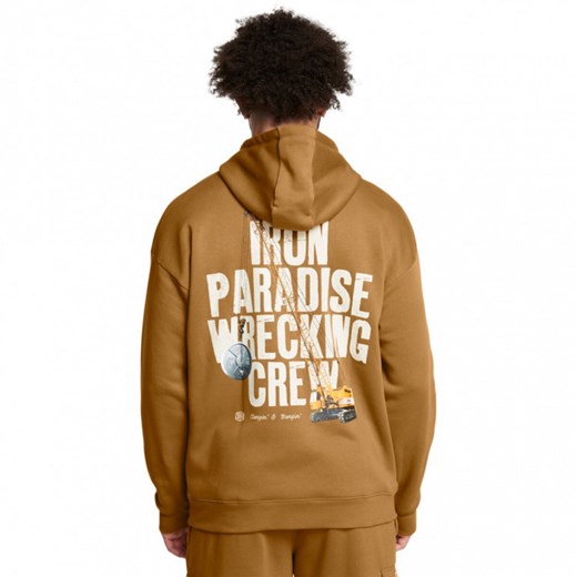 Męska bluza treningowa nierozpinana bez kaptura Under Armour Project Rock Icon Fleece Hoodie - brązowa ze sklepu Sportstylestory.com w kategorii Bluzy męskie - zdjęcie 175631598