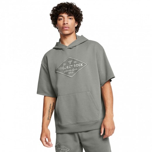 Męska bluza dresowa z kapturem Under Armour Project Rock Heavyweight Tools Of The Trade Short Sleeve Hoodie - zielona ze sklepu Sportstylestory.com w kategorii Bluzy męskie - zdjęcie 175631606