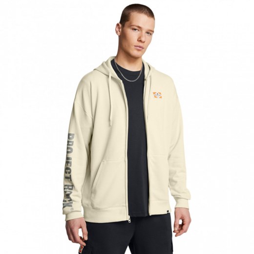 Męska bluza dresowa rozpinana z kapturem Under Armour Project Rock Heavyweight Tools Of The Trade Full-Zip - beżowa ze sklepu Sportstylestory.com w kategorii Bluzy męskie - zdjęcie 175631618