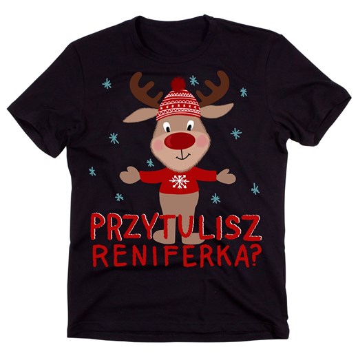 świąteczna koszulka męska z reniferem przytulisz reniferka ze sklepu Time For Fashion w kategorii T-shirty męskie - zdjęcie 175636285