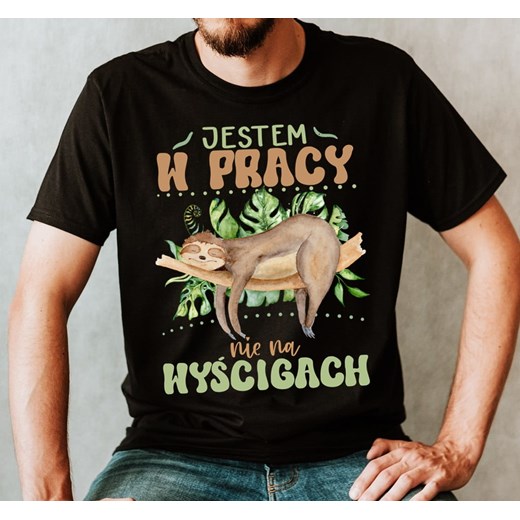 Koszulka męska jestem w pracy nie na wyścigach ze sklepu Time For Fashion w kategorii T-shirty męskie - zdjęcie 175637385