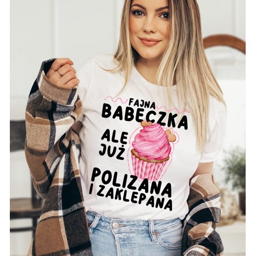 biała KOSZULKA fajna babeczka ze sklepu Time For Fashion w kategorii Bluzki damskie - zdjęcie 175637717