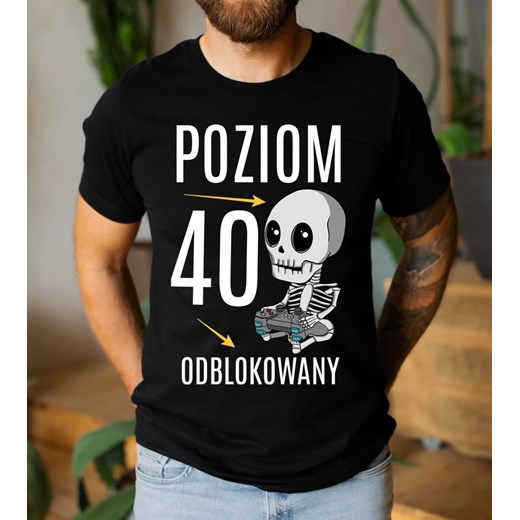 męska koszulka NA 40 URODZINY - POZIOM 40 ODBLOKOWANY ze sklepu Time For Fashion w kategorii T-shirty męskie - zdjęcie 175638079
