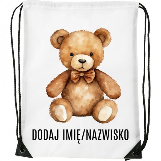 Worek na buty z imieniem do przedszkola szkoły żłobka PLUSZOWY MIŚ ze sklepu Time For Fashion w kategorii Plecaki dla dzieci - zdjęcie 175639676