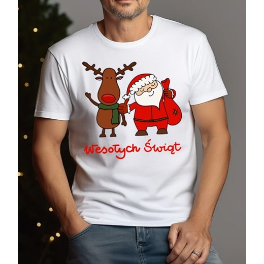 Męska koszulka wesołych świąt mikołaj z reniferem ze sklepu Time For Fashion w kategorii T-shirty męskie - zdjęcie 175639896